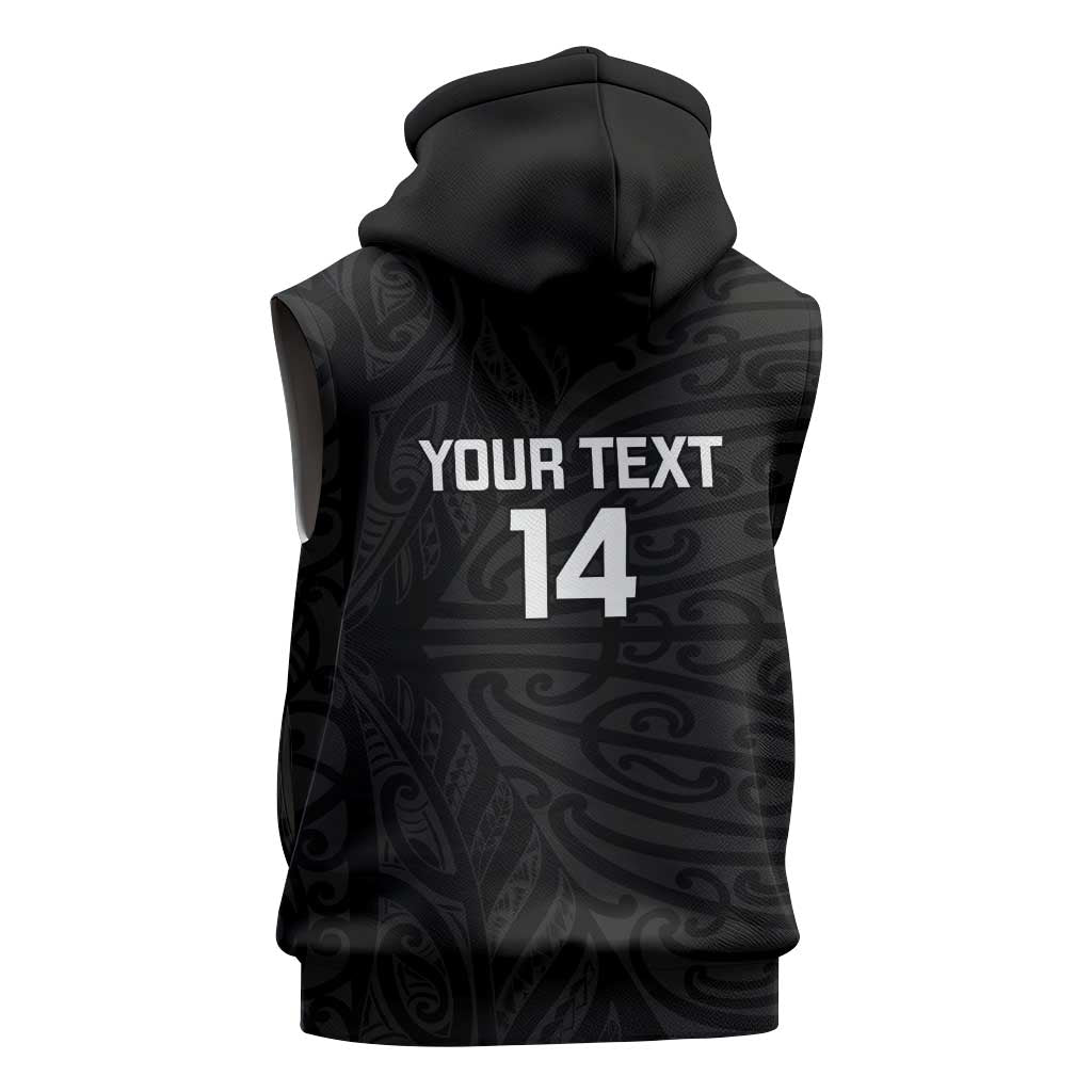 New Zealand Silver Fern Rugby Custom Sleeveless Zip Hoodie Maori Koru Go Black Fern LT14 - Polynesian Pride