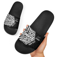 New Zealand Silver Fern Rugby Custom Slide Sandals Maori Koru Go Black Fern LT14 - Polynesian Pride