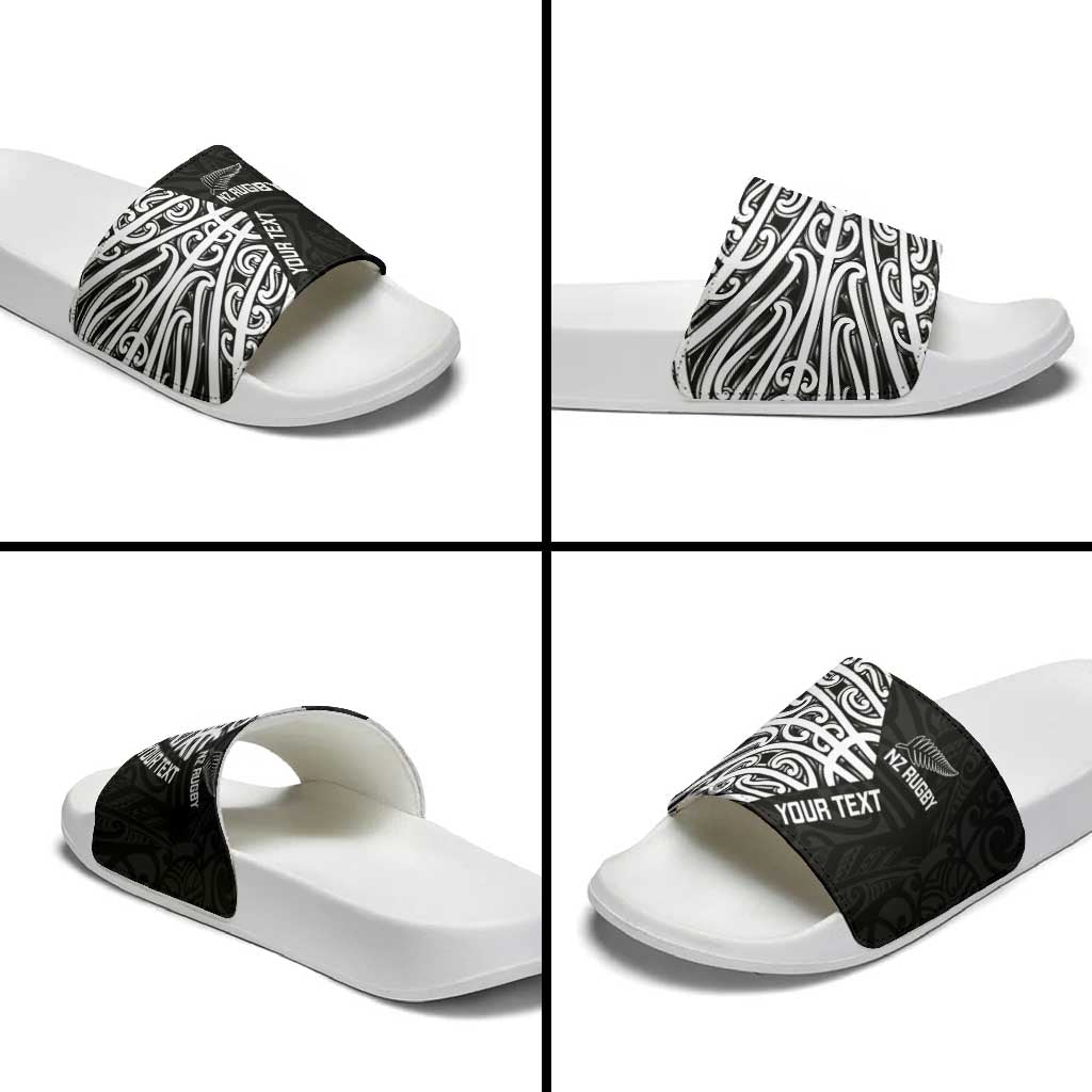 New Zealand Silver Fern Rugby Custom Slide Sandals Maori Koru Go Black Fern LT14 - Polynesian Pride