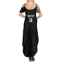 New Zealand Silver Fern Rugby Custom Summer Maxi Dress Maori Koru Go Black Fern LT14 - Polynesian Pride