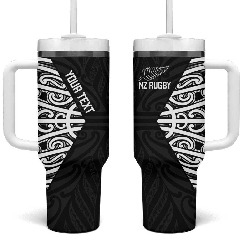 New Zealand Silver Fern Rugby Custom Tumbler With Handle Maori Koru Go Black Fern LT14 One Size: 40 oz Black - Polynesian Pride