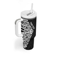 New Zealand Silver Fern Rugby Custom Tumbler With Handle Maori Koru Go Black Fern LT14 - Polynesian Pride