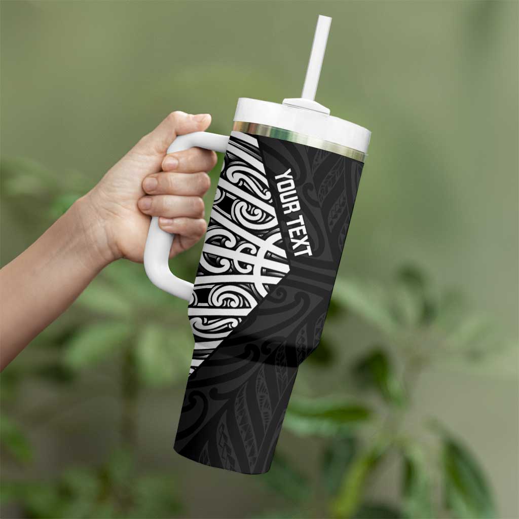 New Zealand Silver Fern Rugby Custom Tumbler With Handle Maori Koru Go Black Fern LT14 - Polynesian Pride