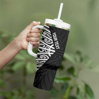 New Zealand Silver Fern Rugby Custom Tumbler With Handle Maori Koru Go Black Fern LT14 - Polynesian Pride