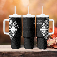 New Zealand Silver Fern Rugby Custom Tumbler With Handle Maori Koru Go Black Fern LT14 - Polynesian Pride