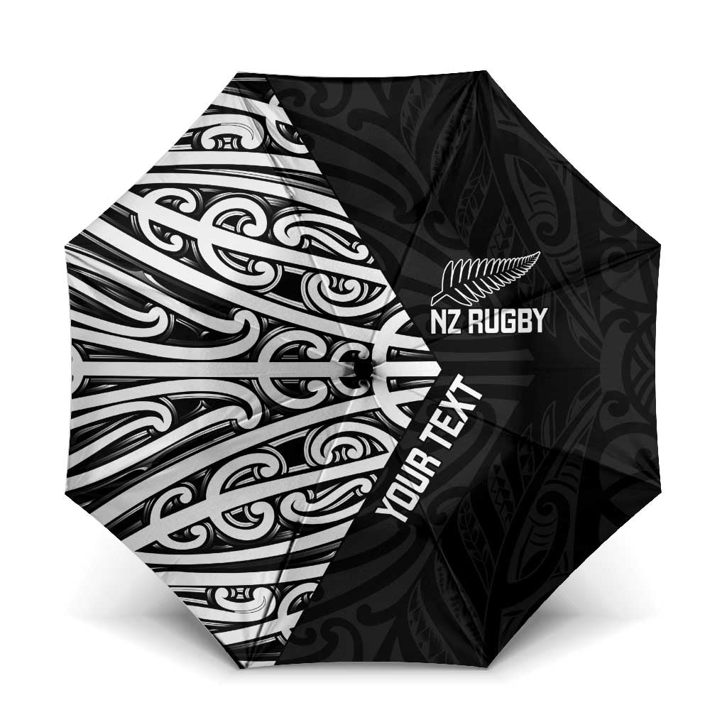 New Zealand Silver Fern Rugby Custom Umbrella Maori Koru Go Black Fern LT14 One Size Folded 11.42 inch Opened Diameter 37.4 inch Black - Polynesian Pride