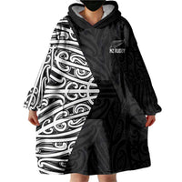 New Zealand Silver Fern Rugby Custom Wearable Blanket Hoodie Maori Koru Go Black Fern LT14 - Polynesian Pride
