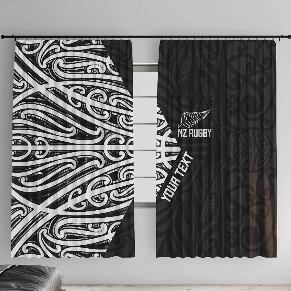 New Zealand Silver Fern Rugby Custom Window Curtain Maori Koru Go Black Fern LT14 With Hooks Black - Polynesian Pride