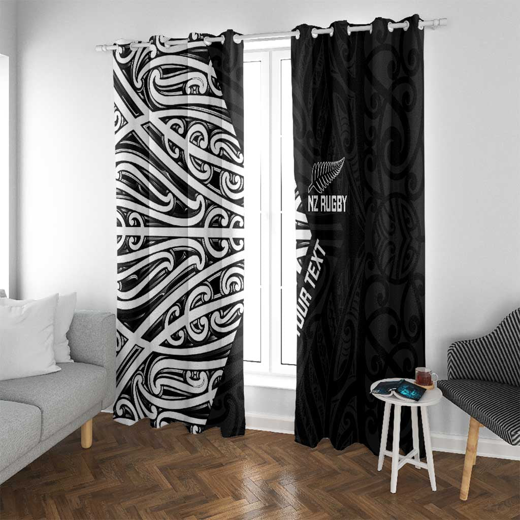 New Zealand Silver Fern Rugby Custom Window Curtain Maori Koru Go Black Fern LT14 With Grommets Black - Polynesian Pride
