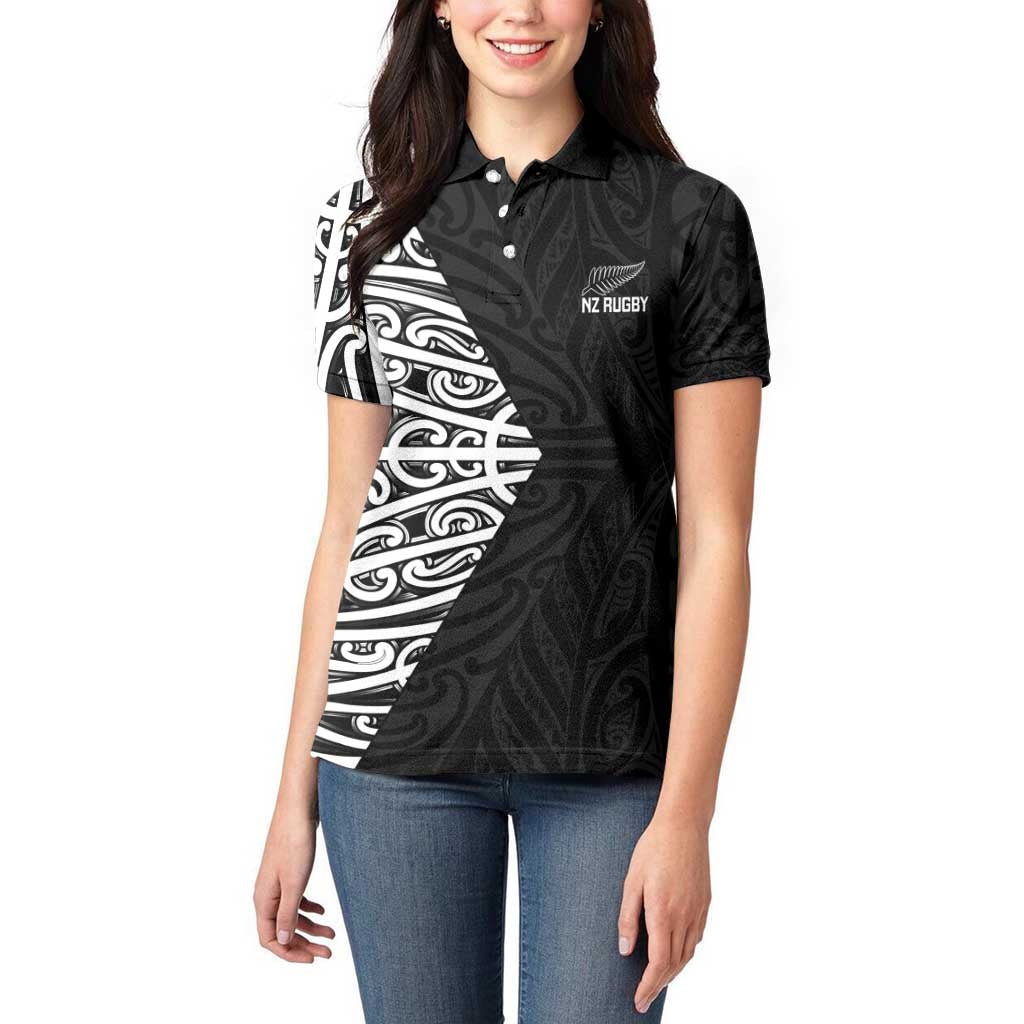 New Zealand Silver Fern Rugby Custom Women Polo Shirt Maori Koru Go Black Fern - Polynesian Pride