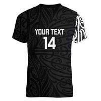 New Zealand Silver Fern Rugby Custom Women V-Neck T-Shirt Maori Koru Go Black Fern LT14 - Polynesian Pride