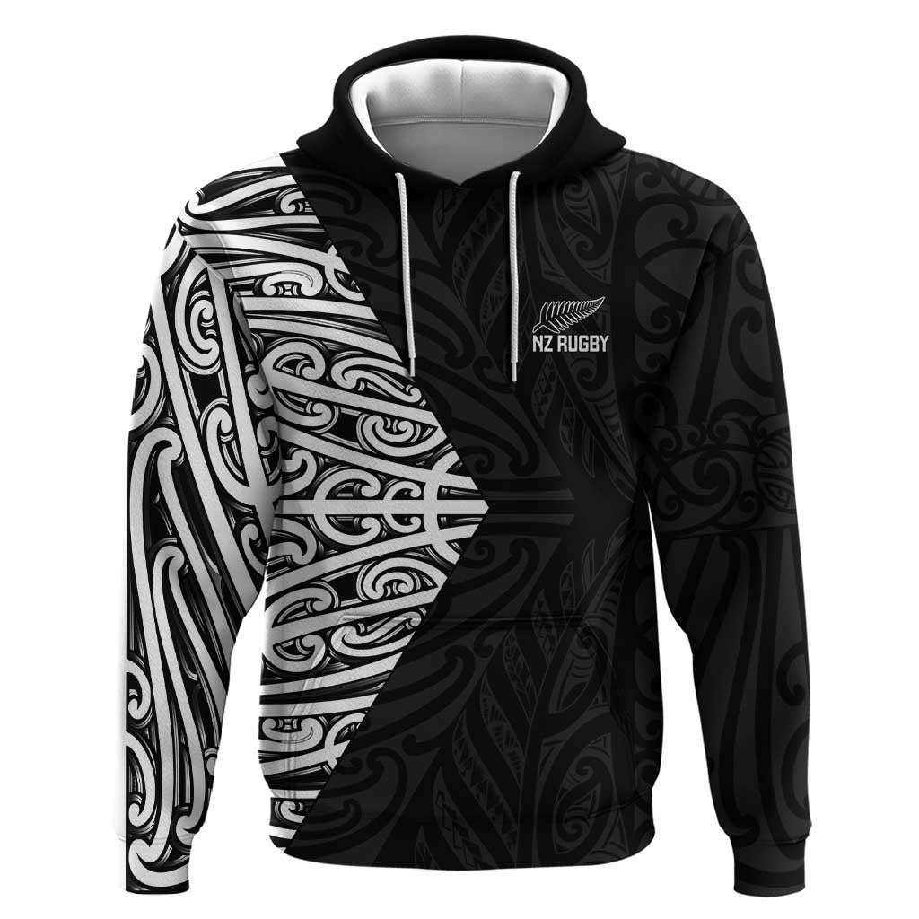 New Zealand Silver Fern Rugby Custom Zip Hoodie Maori Koru Go Black Fern LT14 Pullover Hoodie Black - Polynesian Pride