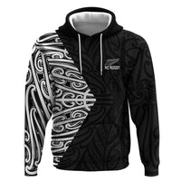 New Zealand Silver Fern Rugby Custom Zip Hoodie Maori Koru Go Black Fern LT14 Pullover Hoodie Black - Polynesian Pride