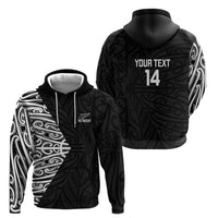 New Zealand Silver Fern Rugby Custom Zip Hoodie Maori Koru Go Black Fern LT14 - Polynesian Pride