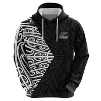 New Zealand Silver Fern Rugby Custom Zip Hoodie Maori Koru Go Black Fern LT14 - Polynesian Pride