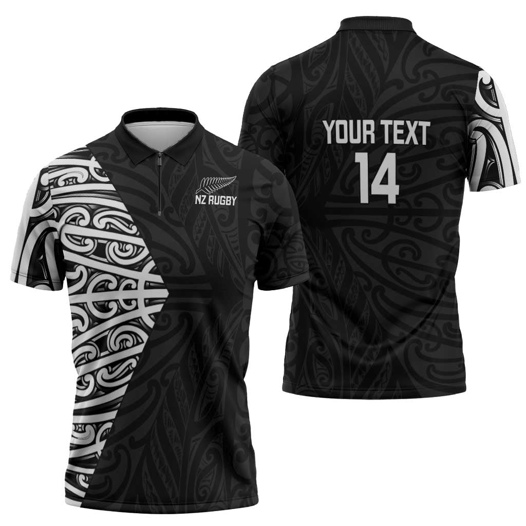 New Zealand Silver Fern Rugby Custom Zipper Polo Shirt Maori Koru Go Black Fern LT14 - Polynesian Pride