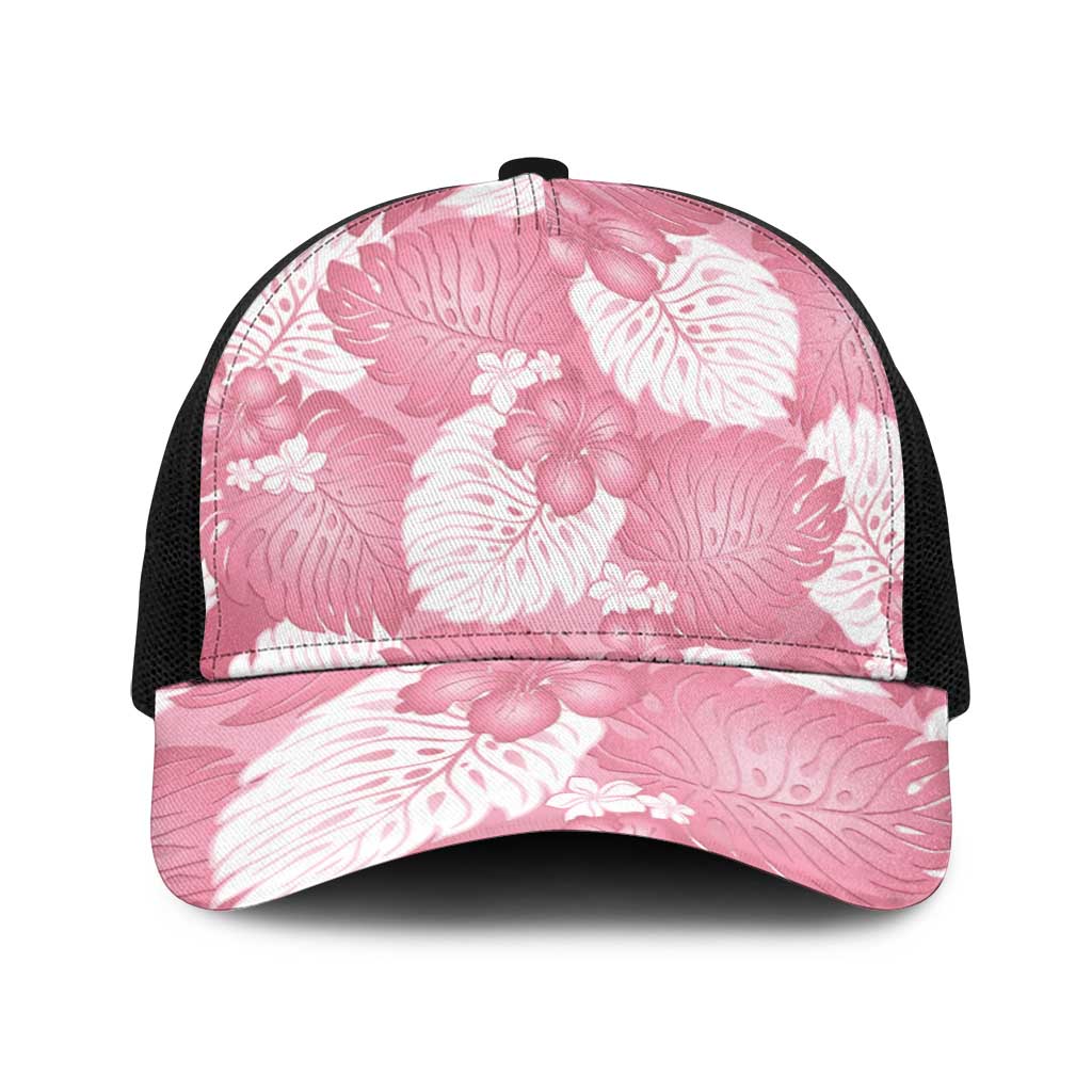 Pink Aloha Hawaii Baseball Net Cap Monstera Hibiscus Plumeria Seamless Vibes - Polynesian Pride