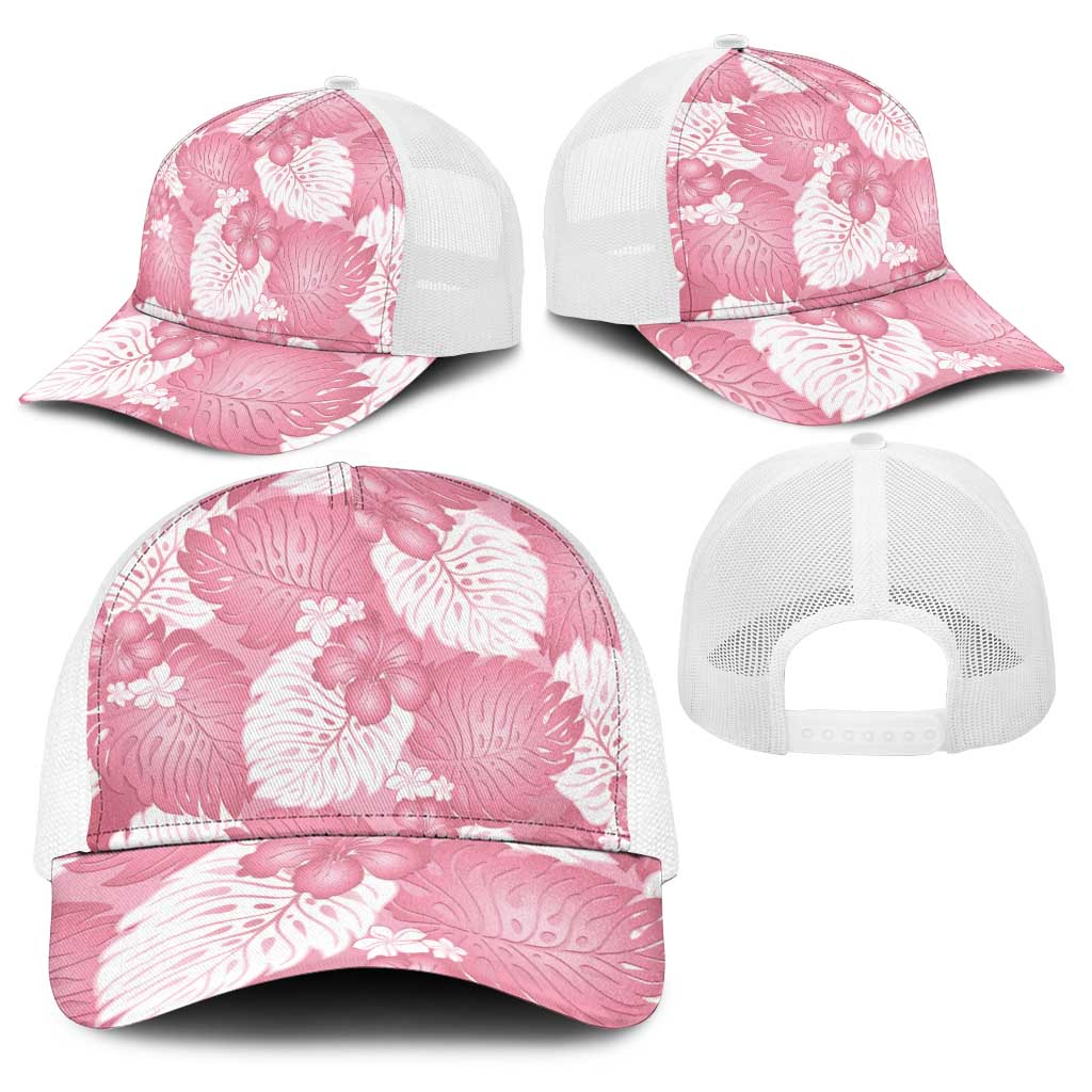 Pink Aloha Hawaii Baseball Net Cap Monstera Hibiscus Plumeria Seamless Vibes - Polynesian Pride