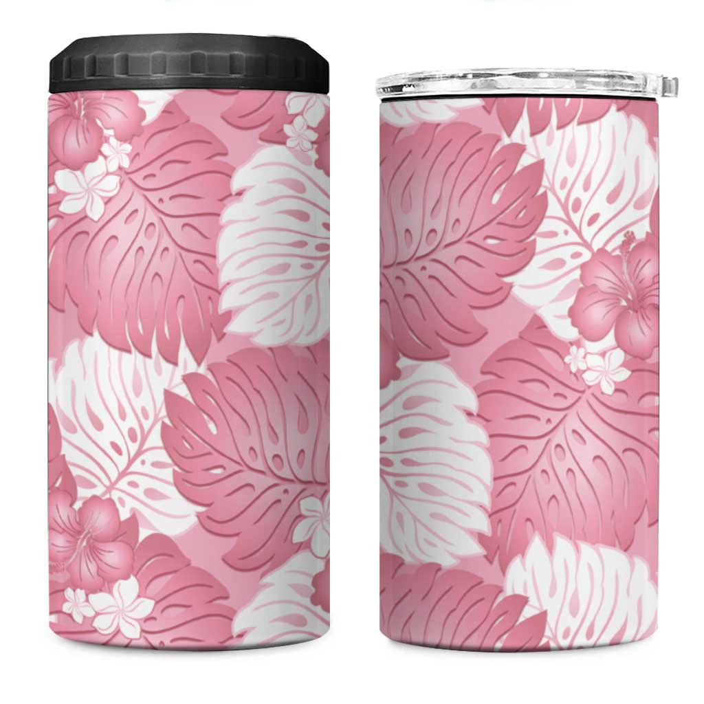 Pink Aloha Hawaii 4 in 1 Can Cooler Tumbler Monstera Hibiscus Plumeria Seamless Vibes LT14 One Size: 16 oz Pink - Polynesian Pride
