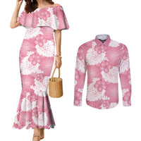 Pink Aloha Hawaii Couples Matching Mermaid Dress and Long Sleeve Button Shirt Monstera Hibiscus Plumeria Seamless Vibes LT14 Pink - Polynesian Pride