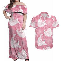 Pink Aloha Hawaii Couples Matching Off Shoulder Maxi Dress and Hawaiian Shirt Monstera Hibiscus Plumeria Seamless Vibes LT14 Pink - Polynesian Pride