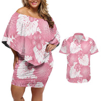 Pink Aloha Hawaii Couples Matching Off Shoulder Short Dress and Hawaiian Shirt Monstera Hibiscus Plumeria Seamless Vibes LT14 Pink - Polynesian Pride