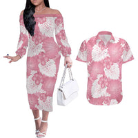 Pink Aloha Hawaii Couples Matching Off The Shoulder Long Sleeve Dress and Hawaiian Shirt Monstera Hibiscus Plumeria Seamless Vibes LT14 Pink - Polynesian Pride
