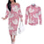 Pink Aloha Hawaii Couples Matching Off The Shoulder Long Sleeve Dress and Long Sleeve Button Shirt Monstera Hibiscus Plumeria Seamless Vibes - Polynesian Pride