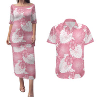 Pink Aloha Hawaii Couples Matching Puletasi and Hawaiian Shirt Monstera Hibiscus Plumeria Seamless Vibes LT14 Pink - Polynesian Pride