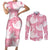 Pink Aloha Hawaii Couples Matching Short Sleeve Bodycon Dress and Long Sleeve Button Shirt Monstera Hibiscus Plumeria Seamless Vibes - Polynesian Pride