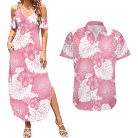 Pink Aloha Hawaii Couples Matching Summer Maxi Dress and Hawaiian Shirt Monstera Hibiscus Plumeria Seamless Vibes LT14 Pink - Polynesian Pride
