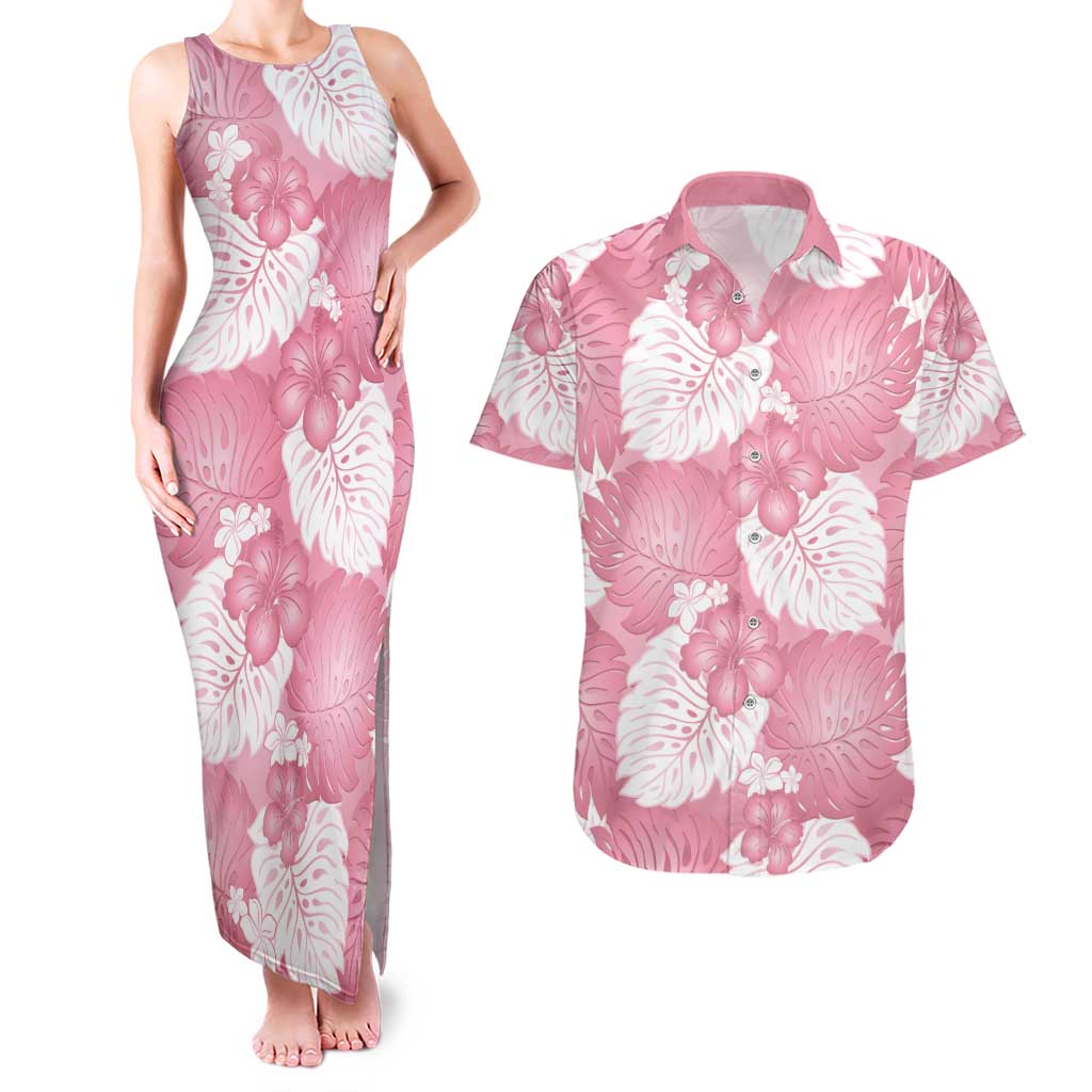 Pink Aloha Hawaii Couples Matching Tank Maxi Dress and Hawaiian Shirt Monstera Hibiscus Plumeria Seamless Vibes LT14 Pink - Polynesian Pride