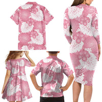 Pink Aloha Hawaii Family Matching Long Sleeve Bodycon Dress and Hawaiian Shirt Monstera Hibiscus Plumeria Seamless Vibes LT14 - Polynesian Pride
