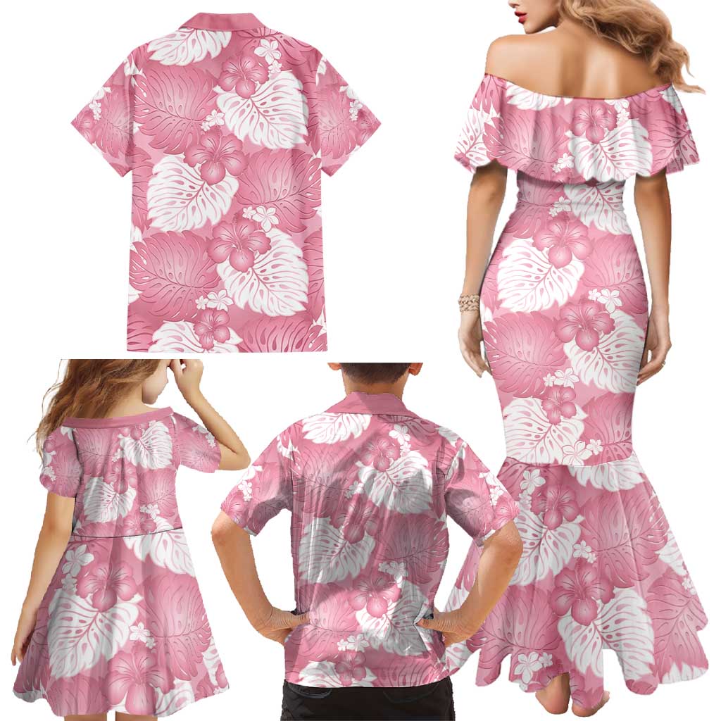 Pink Aloha Hawaii Family Matching Mermaid Dress and Hawaiian Shirt Monstera Hibiscus Plumeria Seamless Vibes LT14 - Polynesian Pride