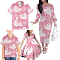 Pink Aloha Hawaii Family Matching Off The Shoulder Long Sleeve Dress and Hawaiian Shirt Monstera Hibiscus Plumeria Seamless Vibes LT14 - Polynesian Pride