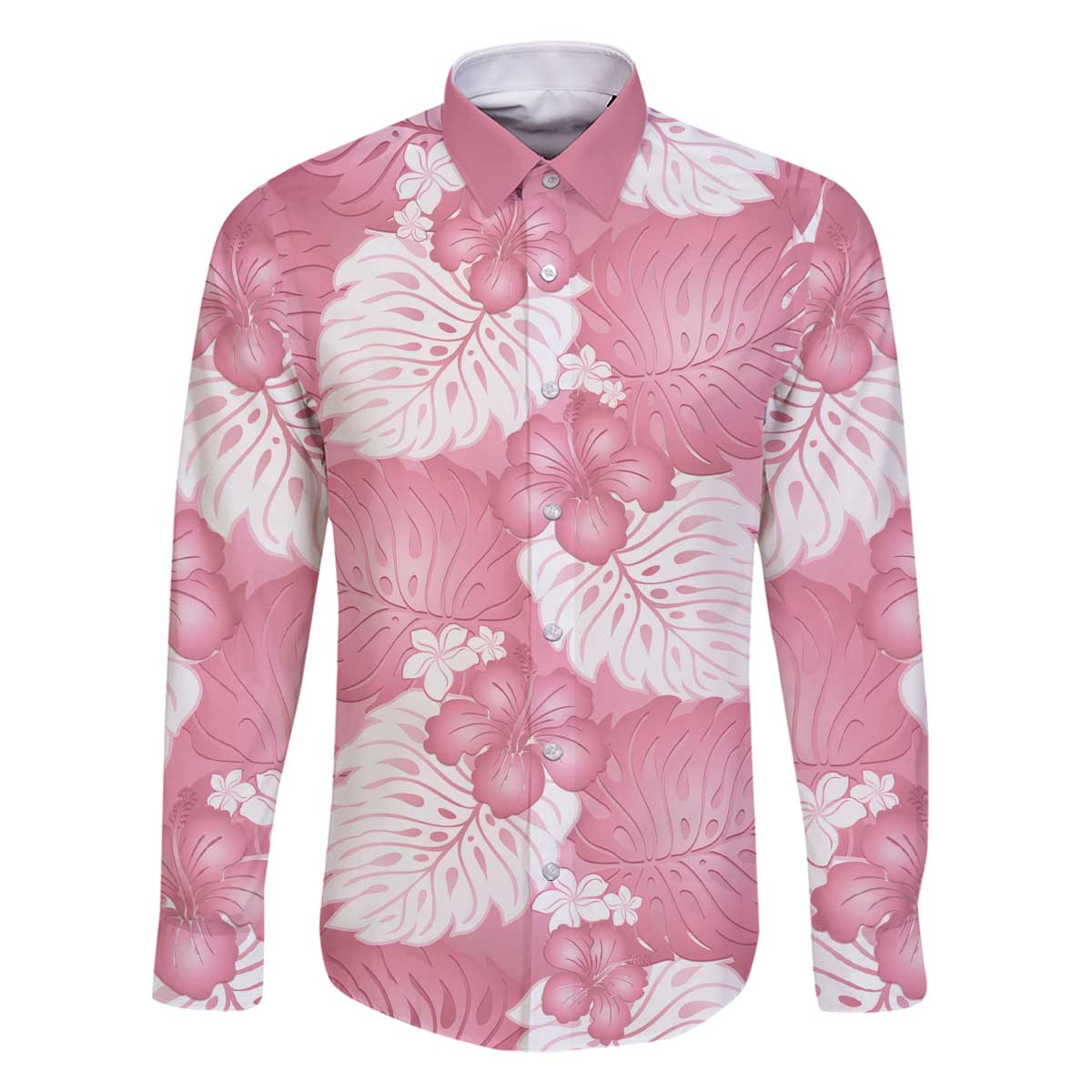 Pink Aloha Hawaii Family Matching Off The Shoulder Long Sleeve Dress and Hawaiian Shirt Monstera Hibiscus Plumeria Seamless Vibes LT14 Dad's Shirt - Long Sleeve Pink - Polynesian Pride