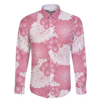 Pink Aloha Hawaii Family Matching Off The Shoulder Long Sleeve Dress and Hawaiian Shirt Monstera Hibiscus Plumeria Seamless Vibes LT14 Dad's Shirt - Long Sleeve Pink - Polynesian Pride