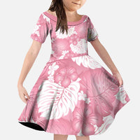 Pink Aloha Hawaii Family Matching Off Shoulder Maxi Dress and Hawaiian Shirt Monstera Hibiscus Plumeria Seamless Vibes LT14 Daughter's Dress Pink - Polynesian Pride