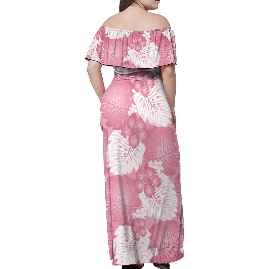 Pink Aloha Hawaii Family Matching Off Shoulder Maxi Dress and Hawaiian Shirt Monstera Hibiscus Plumeria Seamless Vibes LT14 - Polynesian Pride