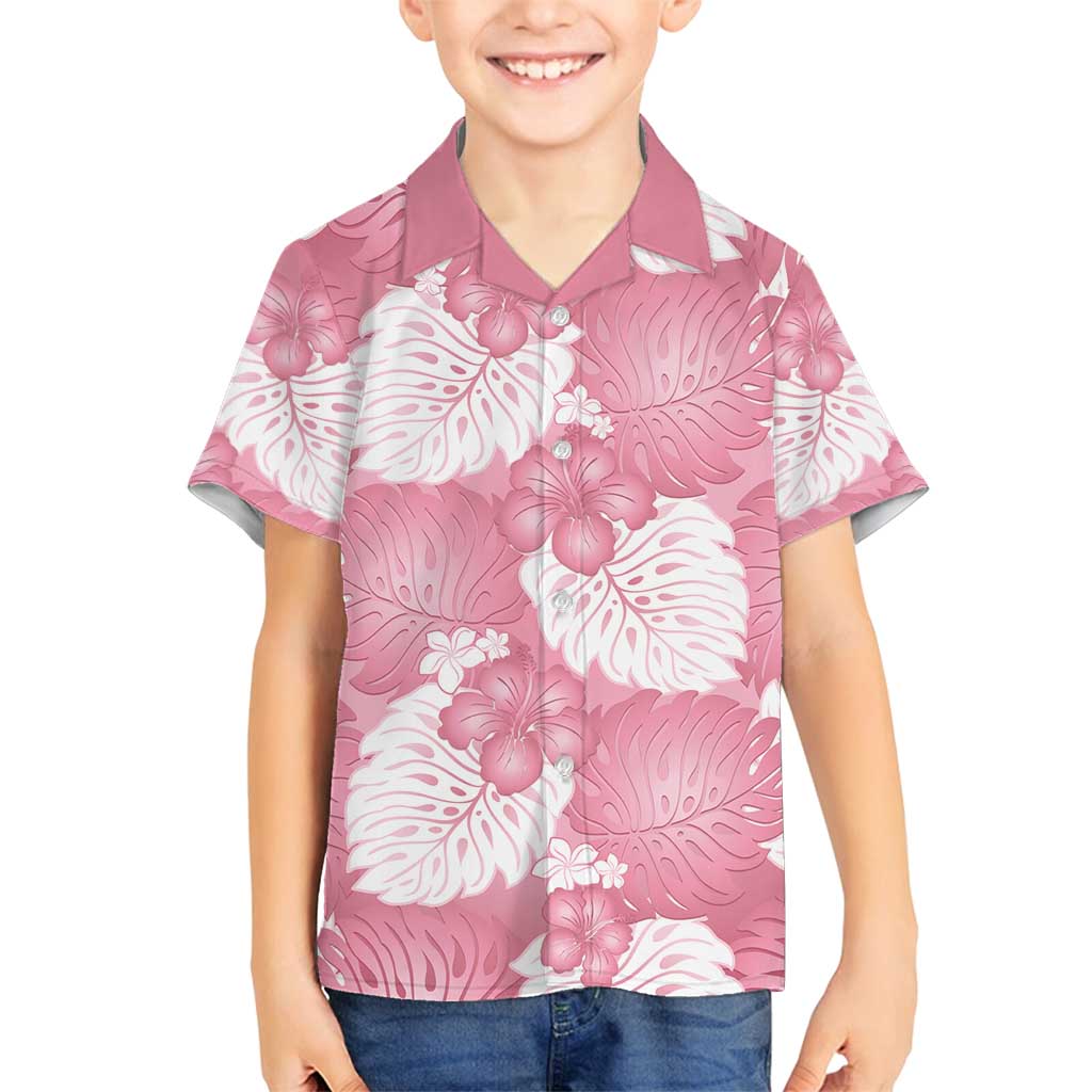 Pink Aloha Hawaii Family Matching Off Shoulder Maxi Dress and Hawaiian Shirt Monstera Hibiscus Plumeria Seamless Vibes LT14 Son's Shirt Pink - Polynesian Pride