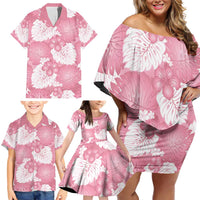 Pink Aloha Hawaii Family Matching Off Shoulder Short Dress and Hawaiian Shirt Monstera Hibiscus Plumeria Seamless Vibes LT14 - Polynesian Pride