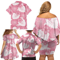 Pink Aloha Hawaii Family Matching Off Shoulder Short Dress and Hawaiian Shirt Monstera Hibiscus Plumeria Seamless Vibes LT14 - Polynesian Pride