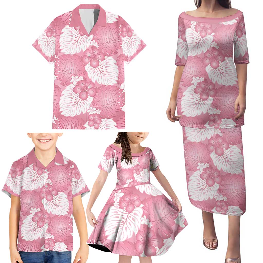 Pink Aloha Hawaii Family Matching Puletasi and Hawaiian Shirt Monstera Hibiscus Plumeria Seamless Vibes LT14 - Polynesian Pride