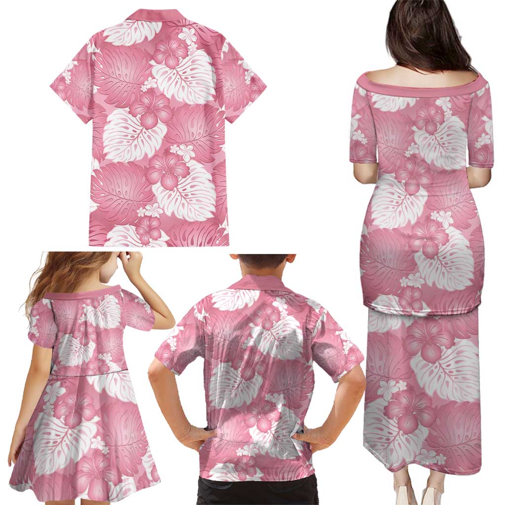 Pink Aloha Hawaii Family Matching Puletasi and Hawaiian Shirt Monstera Hibiscus Plumeria Seamless Vibes LT14 - Polynesian Pride