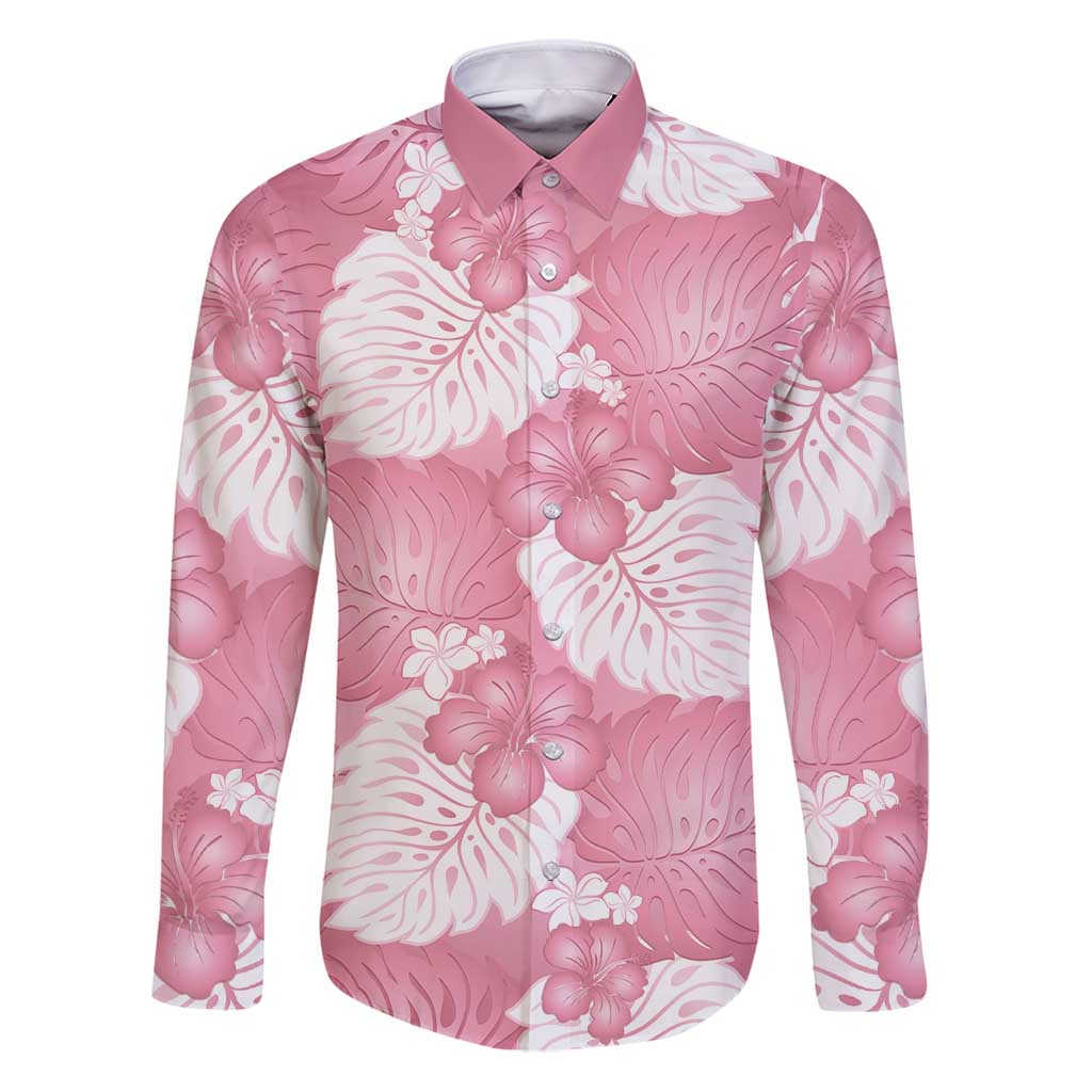 Pink Aloha Hawaii Family Matching Puletasi and Hawaiian Shirt Monstera Hibiscus Plumeria Seamless Vibes LT14 Dad's Shirt - Long Sleeve Pink - Polynesian Pride