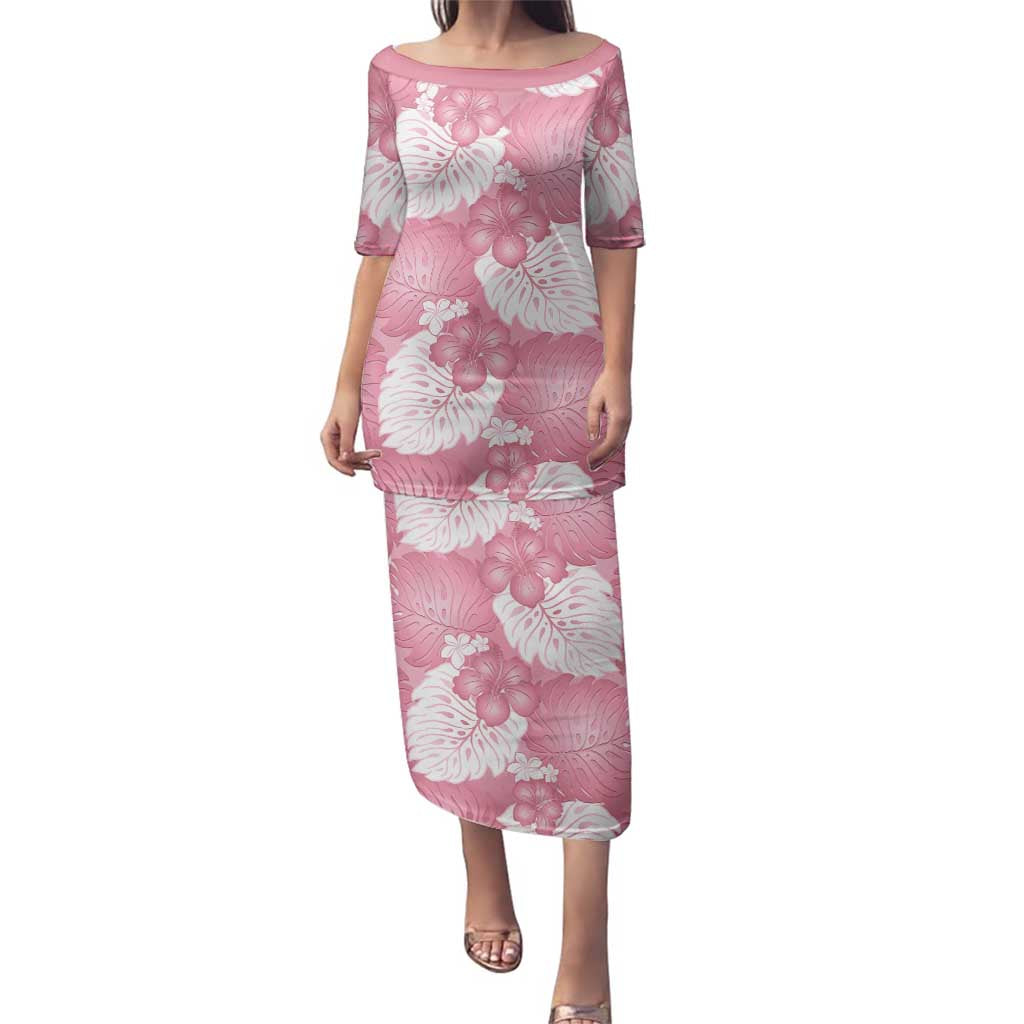 Pink Aloha Hawaii Family Matching Puletasi and Hawaiian Shirt Monstera Hibiscus Plumeria Seamless Vibes LT14 Mom's Dress Pink - Polynesian Pride