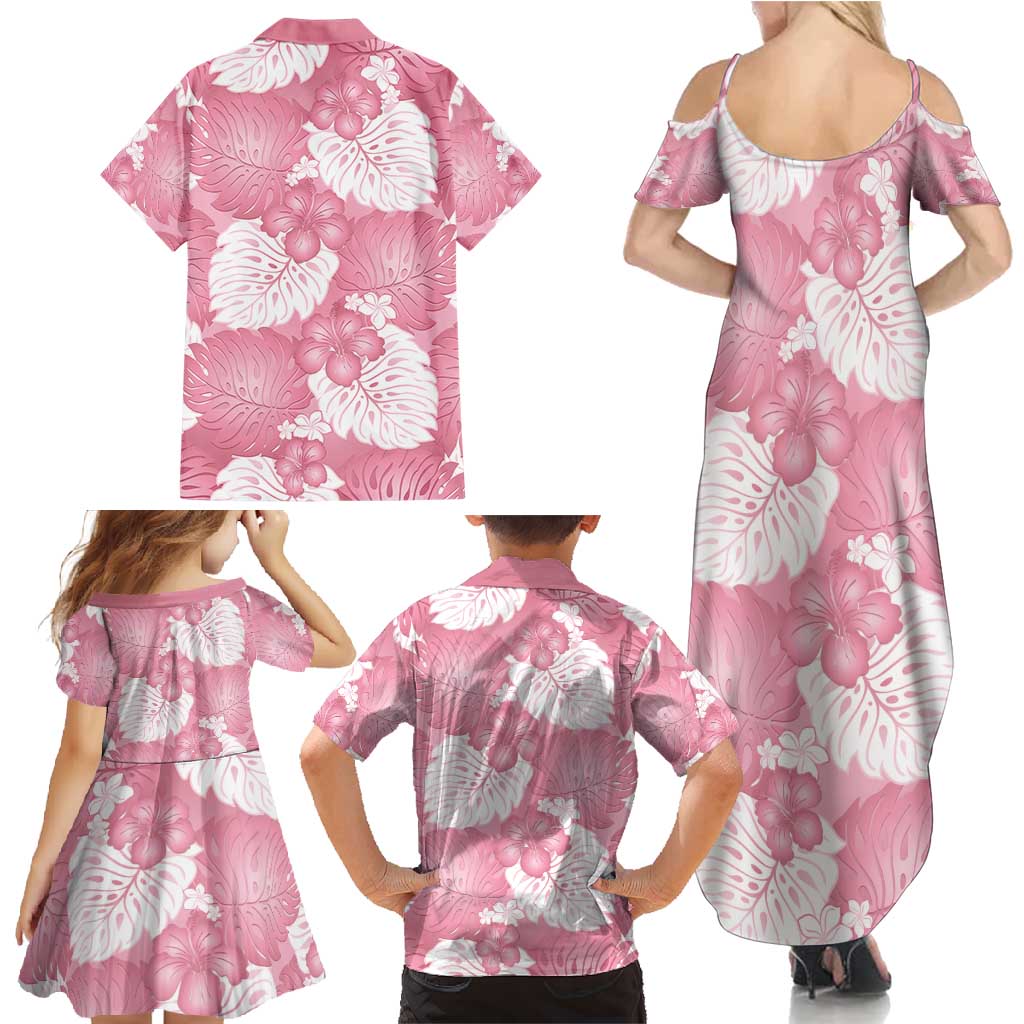 Pink Aloha Hawaii Family Matching Summer Maxi Dress and Hawaiian Shirt Monstera Hibiscus Plumeria Seamless Vibes LT14 - Polynesian Pride