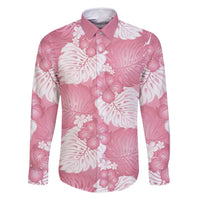 Pink Aloha Hawaii Family Matching Summer Maxi Dress and Hawaiian Shirt Monstera Hibiscus Plumeria Seamless Vibes LT14 Dad's Shirt - Long Sleeve Pink - Polynesian Pride