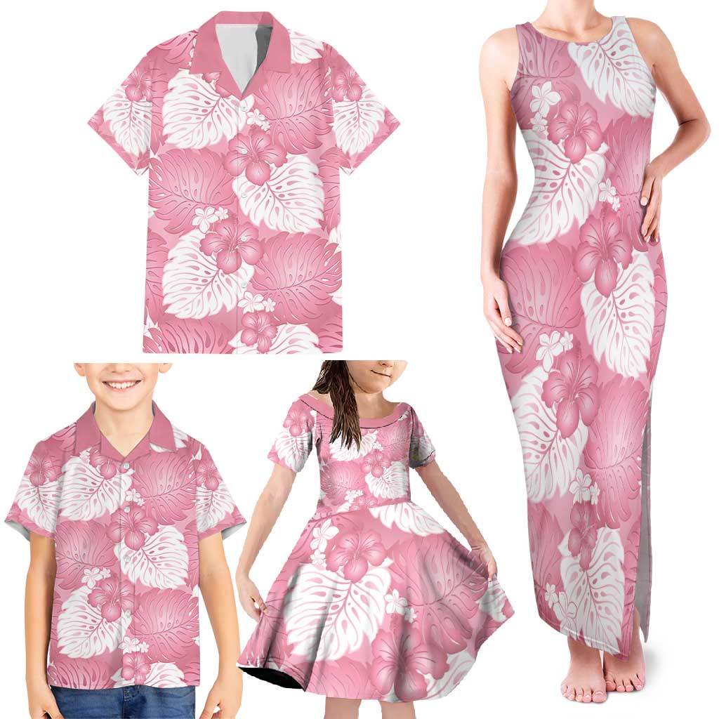 Pink Aloha Hawaii Family Matching Tank Maxi Dress and Hawaiian Shirt Monstera Hibiscus Plumeria Seamless Vibes LT14 - Polynesian Pride