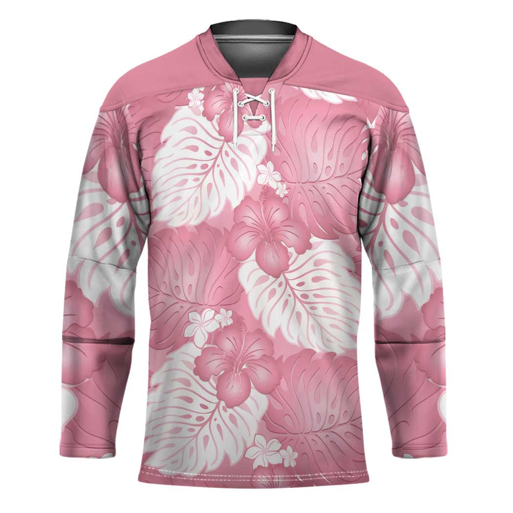 Pink Aloha Hawaii Hockey Jersey Monstera Hibiscus Plumeria Seamless Vibes - Polynesian Pride